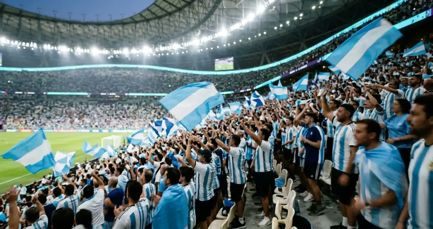 En argentinsk supporterhav i ljusblått och vitt på en VM-arena