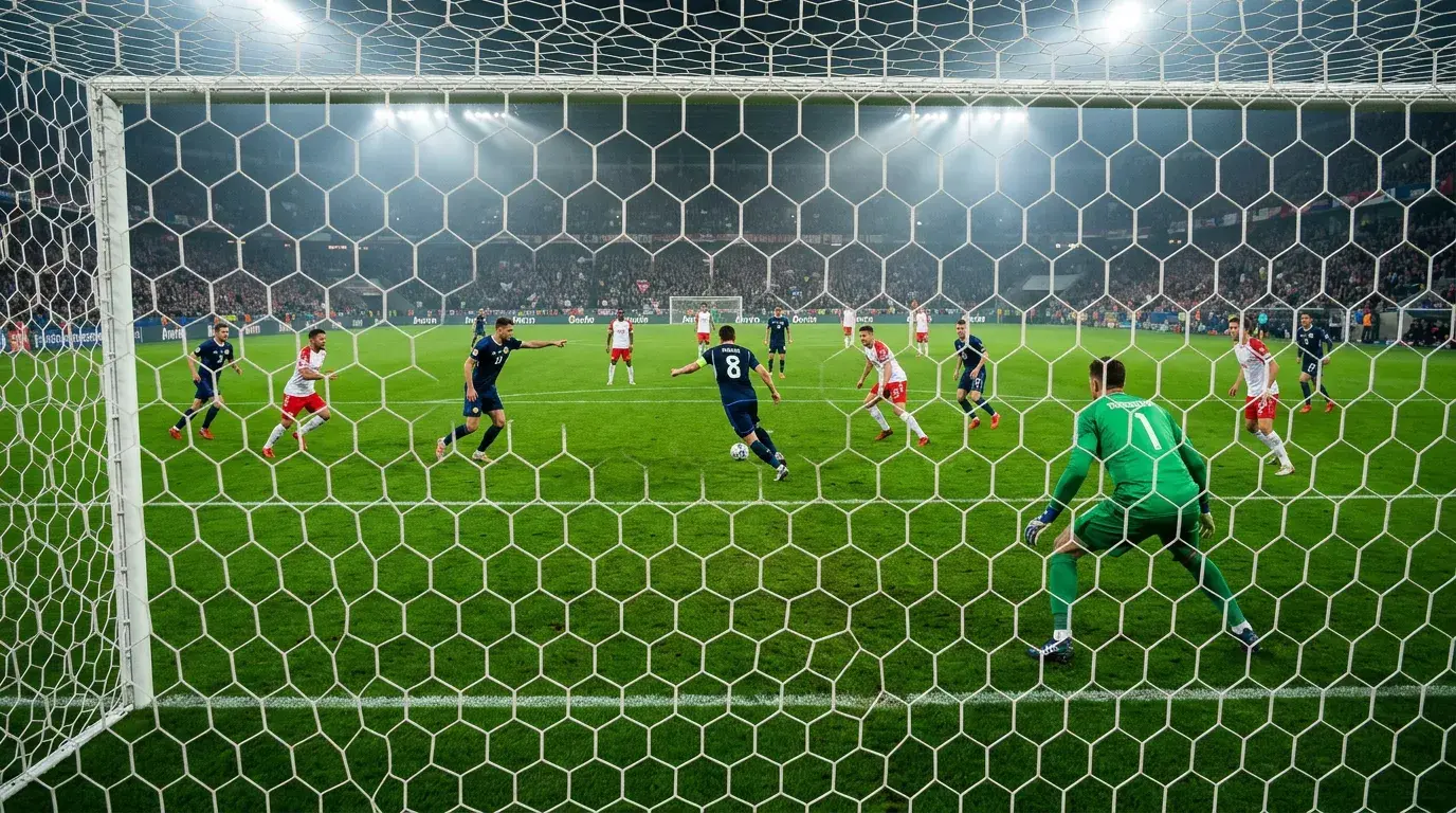 Fotbollsspelare i fokus med taktiska linjer och en digital spelplan i bakgrunden