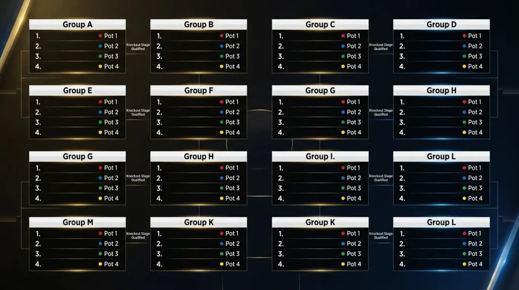 Gruppspelstavla VM 2026 med samtliga tolv grupper